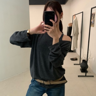 上衣 LEAVES叶子家早秋新款 慵懒风宽松背心 纯色外搭针织衫 女长袖
