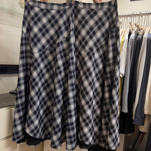 格子开叉半身裙女中长款A字裙子