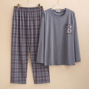 200斤宽松男纯棉家居服秋冬胖MM特大码 情侣睡衣格子女长袖 韩版