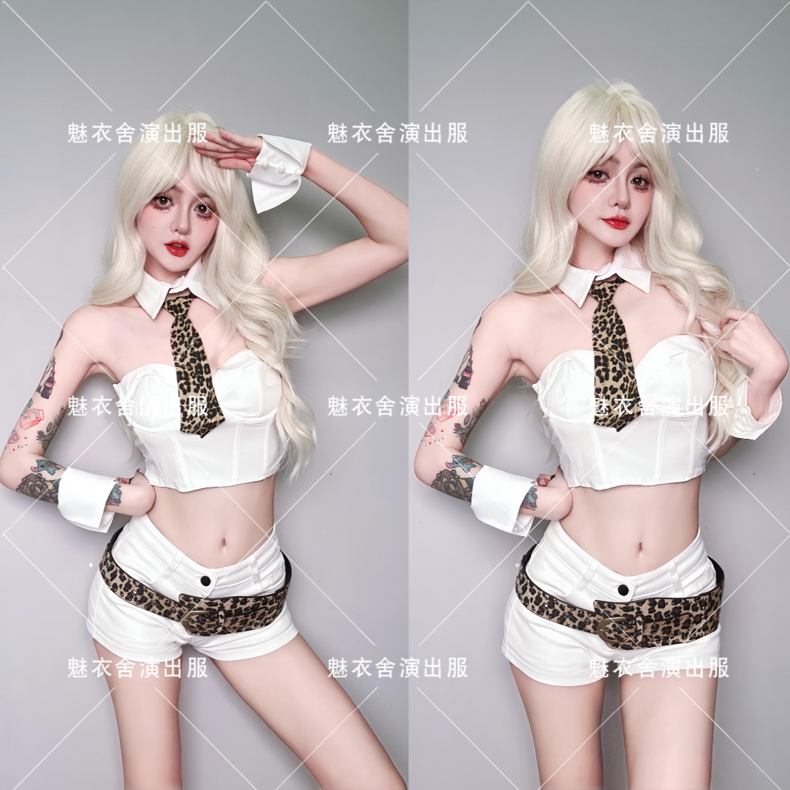 新款酒吧DS演出服DJ领舞chic性感辣妹豹纹领带辣妹抹胸爵士舞套装