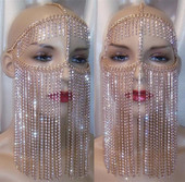 新款 舞台ds演出饰品金属头链条head chains闪钻面罩面具流苏口罩