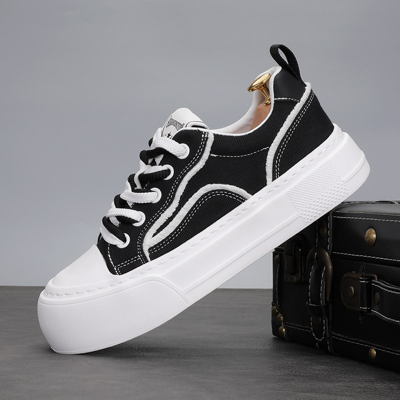 撞色拼接帆布鞋男款2026新款运动休闲板鞋透气轻便厚底低帮潮鞋子