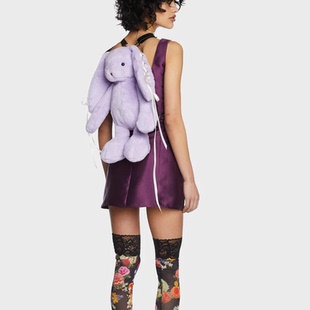 Current mood休闲薰衣草色可爱兔子毛绒双肩背包