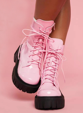 Delias靴子正品漆皮粉红美式高跟dollskill靴厚底踝靴短靴马丁靴