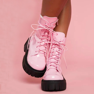 Delias靴子正品漆皮粉红美式高跟dollskill靴厚底踝靴短靴马丁靴