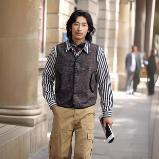 AK男装集市店阿美咔叽复古英伦风粗花羊毛马甲厚款V领保暖马甲