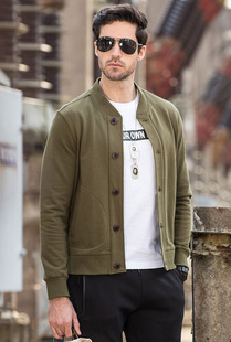 AK男装集市店春秋绿色卫衣男休闲外套上衣2024新款纽扣开衫棒球服