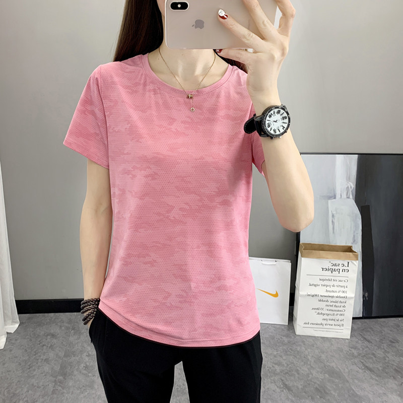 运动T恤女夏季新款冰丝速干衣透气户外跑步瑜伽上衣短袖男款显瘦