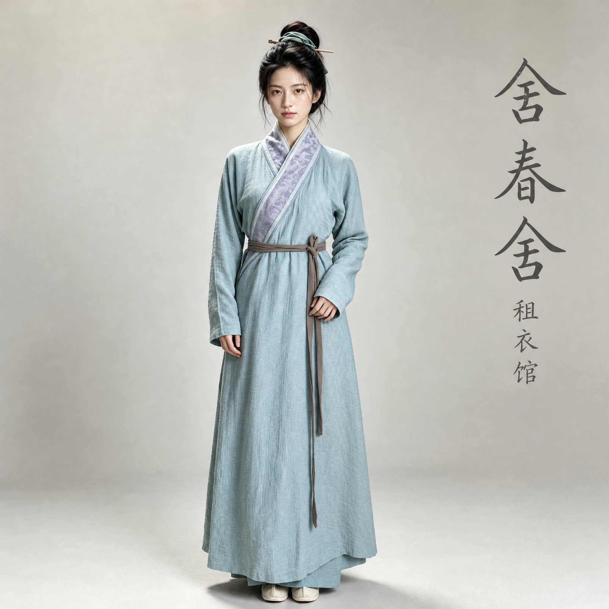 宋明制浅蓝平民女子汉服出租古风汉服套装