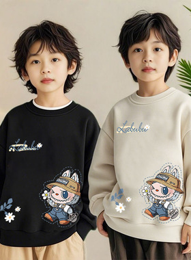 爆款拉布布labubu潮牌新款秋装中小儿童撞色插肩袖圆领韩版童卫衣