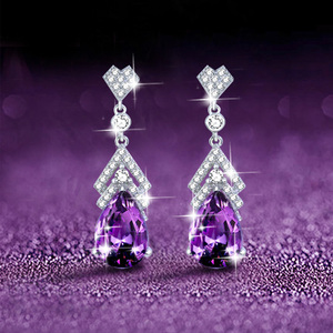 天然紫色水晶纯银耳钉女士轻奢高级感红宝石耳环耳饰母亲节礼物