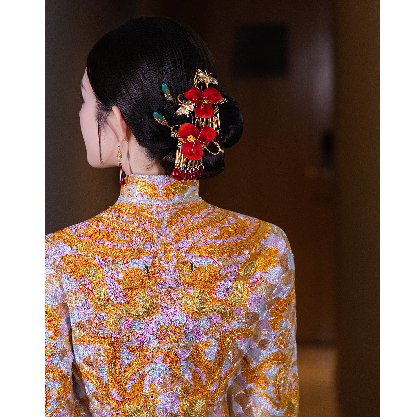 新娘头饰红色绒花发簪套装精致百搭新中式秀禾服龙凤褂结婚配饰品