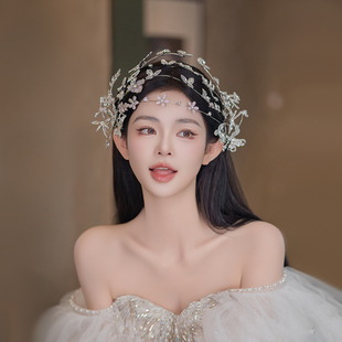 新娘头饰唯美公主韩式造型小众设计感多层次发箍水钻皇冠发夹发饰