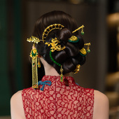 新娘发饰新中式 复古金色蝴蝶流苏发簪高级感结婚龙凤褂配饰品套装