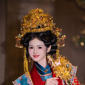 新娘金色奢华重工国风大凤冠中式 婚礼后区长流苏大气古典华丽发饰