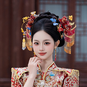 新款 新娘撞色头饰小众古典结婚精致蓝色蝴蝶华丽减龄秀禾服头饰品