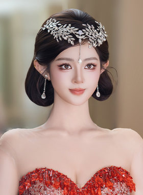 新娘头饰韩系精灵树叶仙气减龄水钻额饰重工婚纱礼服晚宴造型发饰