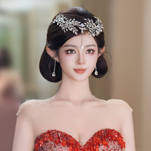 新娘头饰韩系精灵树叶仙气减龄水钻额饰重工婚纱礼服晚宴造型发饰