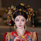 中式 秀禾新娘头饰品高级感红金色凝胶花减龄百搭气质古风发饰 新款