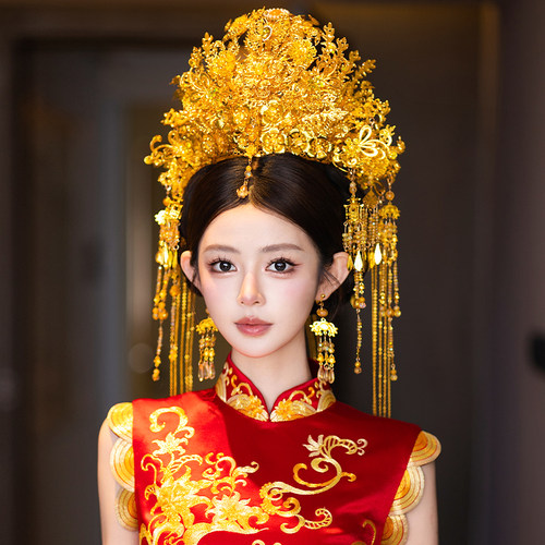 新娘结婚全金色奢华大凤冠中式高级华丽流苏汉服旗袍龙凤褂发饰品