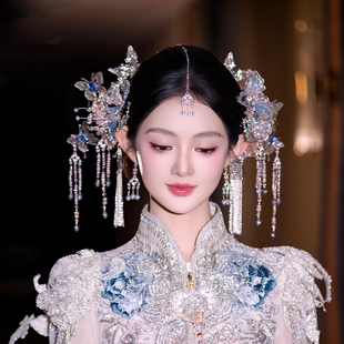 新娘中式爆款蓝粉色蝴蝶流苏头饰超仙氛围感古风灵动汉服结婚配饰
