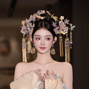 新娘减龄古风浅色唯美头饰中式秀禾甜美花朵发簪晨袍龙凤褂配饰品