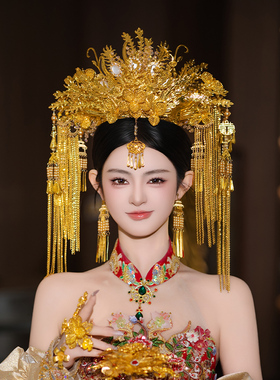 2025新娘头饰高端龙凤冠秀禾服礼服金色整冠大气奢华凤冠霞帔发饰