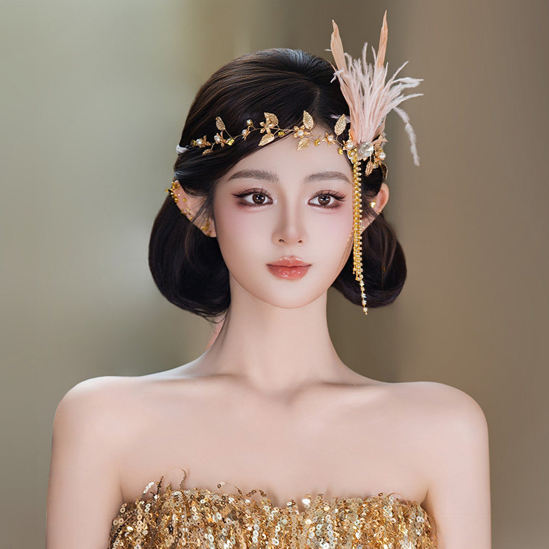 新娘发饰高级感晚宴羽毛盖茨比气质舞会精灵风时尚法式造型配饰品