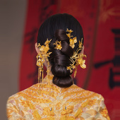 2025新中式 秀禾头饰新款 金色高级大气蝴蝶发簪汉服龙凤褂新娘发饰