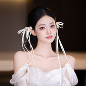 新娘简约少女感缎面蝴蝶结珍珠丝带发夹婚纱旅拍写真造型甜美发饰