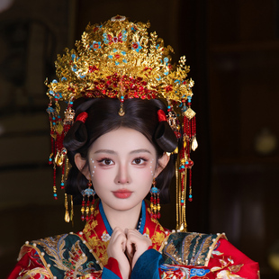 重工奢华凤冠霞帔流苏发冠结婚新娘头饰中式古风汉服结婚拍照发饰