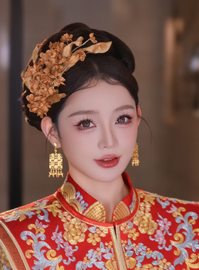 新娘中式复古头饰高级感奢华重工结婚仿真干花婚礼旗袍晨袍配饰品