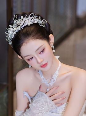 新娘天鹅奢华优雅皇冠锆石珍珠公主冠生日订婚礼服婚礼跟妆发饰品