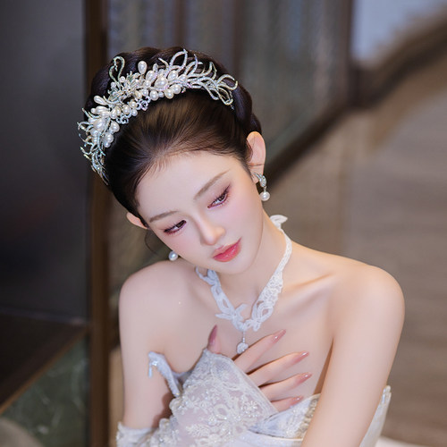 新娘天鹅奢华优雅皇冠锆石珍珠公主冠生日订婚礼服婚礼跟妆发饰品