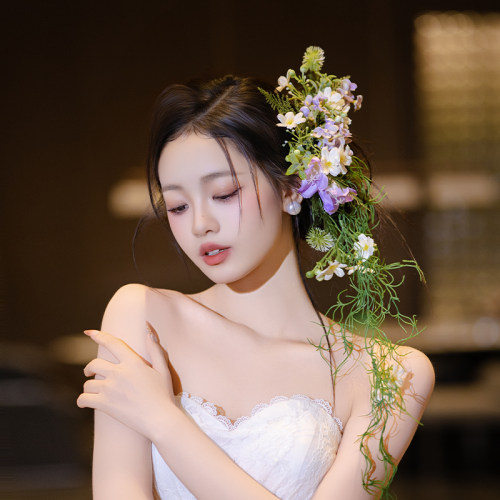 新娘头饰森系手工小清新紫色花艺简约手工仿真花气质礼服订婚配饰