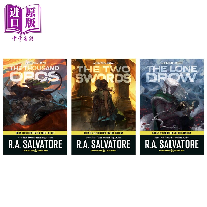 龙与地下城猎手之刃3本套装 DND 英文原版 The Thousand Orcs千名兽人 孤独的卓尔 双剑【中商原版】
