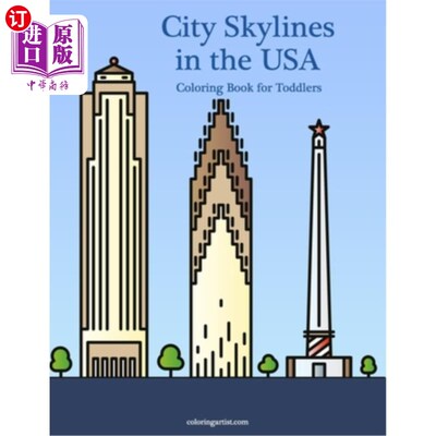 海外直订City Skylines in the USA Coloring Book for Toddlers 美国城市天际线幼儿彩绘书