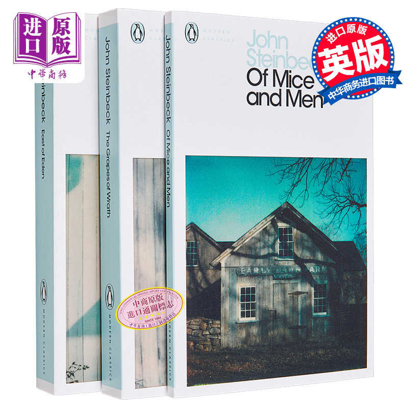 预售 约翰 斯坦贝克John Steinbeck经典作品集3册套装 英文原版 East of Eden 人鼠之间 愤怒的葡萄 伊甸之东【中商原版】 - 实物图
