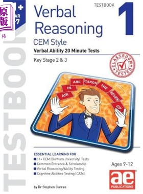 现货 11+言语推理五年级CEM考试 20分钟言语能力测试卷1 英文原版含答案 Verbal Reasoning Year 5-7 CEM Testbook 1【中商原版】