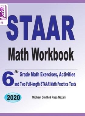 海外直订STAAR Math Workbook: 6th Grade Math Exercises, Activities, and Two Full-Length S STAAR数学练习册：六年级数