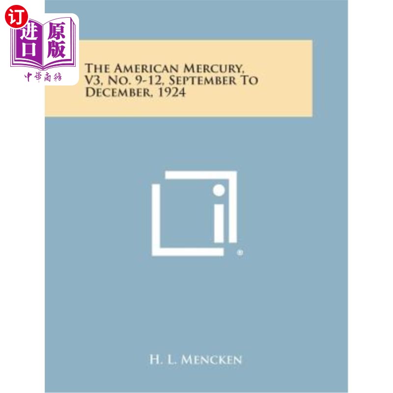 海外直订The American Mercury, V3, No. 9-12, September to December, 1924 美国水星,V3,编号9-12,1924年9月至12月