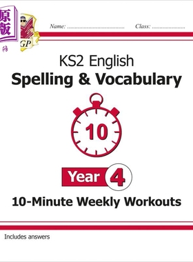 现货 英国原版CGP教辅 新的KS2英语10分钟每周锻炼拼写和词汇第4年New KS2 English 10-Minute Weekly Workouts Spel【中商原版】