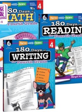 海外直订180 Days(tm) Reading, Writing and Math for Grade 4: 3-Book Set: Practice, Assess 四年级三本书的阅读、写作和