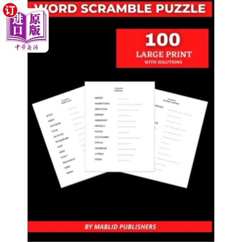 海外直订Word Scramble Puzzle 100 Large Print with solutions: word scramble books for adu Word Scram