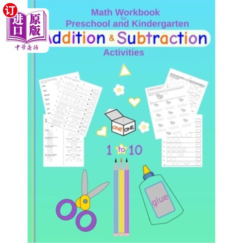 海外直订Math Workbook for Preschool and Kindergarten Addition & Subtraction Activities:  加法和减法活动:有趣的剪切