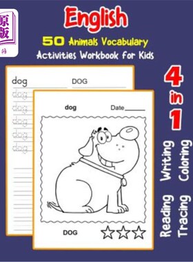 海外直订English 50 Animals Vocabulary Activities Workbook for Kids: 4 in 1 reading writi 英语50种动物词汇活动练习册