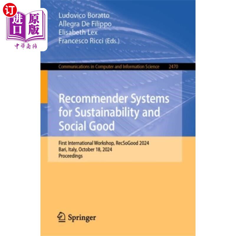 海外直订Recommender Systems for Sustainability and Socia... 可持续发展和社会公益的推荐系统