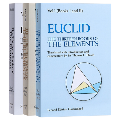 【中商原版】欧几里得：几何原本 3册套装共13章英文原版The Thirteen Books of The Elements  Euclid几何之父欧几里得代表?