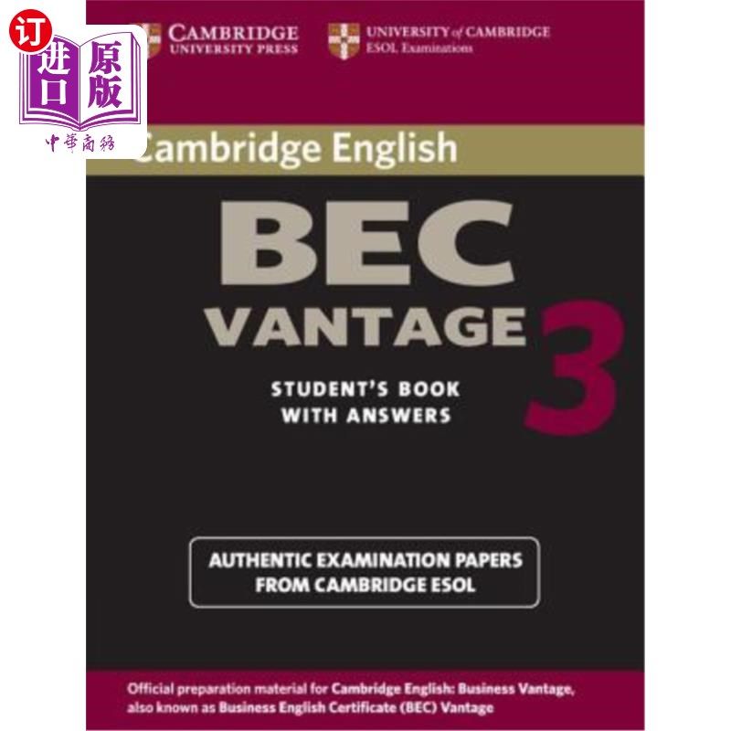 海外直订Cambridge Bec Vantage 3 with Answers: Examination Papers from University of Camb 剑桥Bec Vant