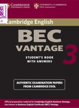 海外直订Cambridge Bec Vantage 3 with Answers: Examination Papers from University of Camb 剑桥Bec Vant